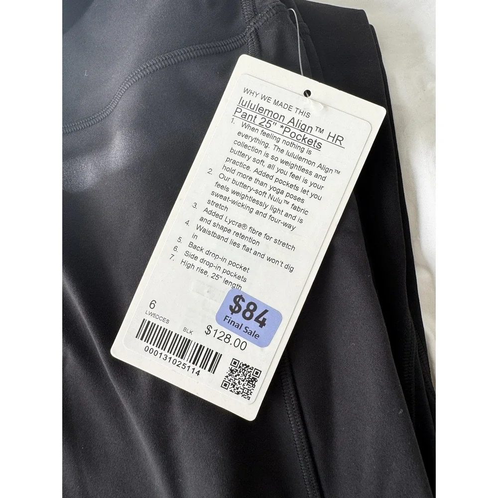 New Lululemon Align High Rise Size 6 Black Pant 25